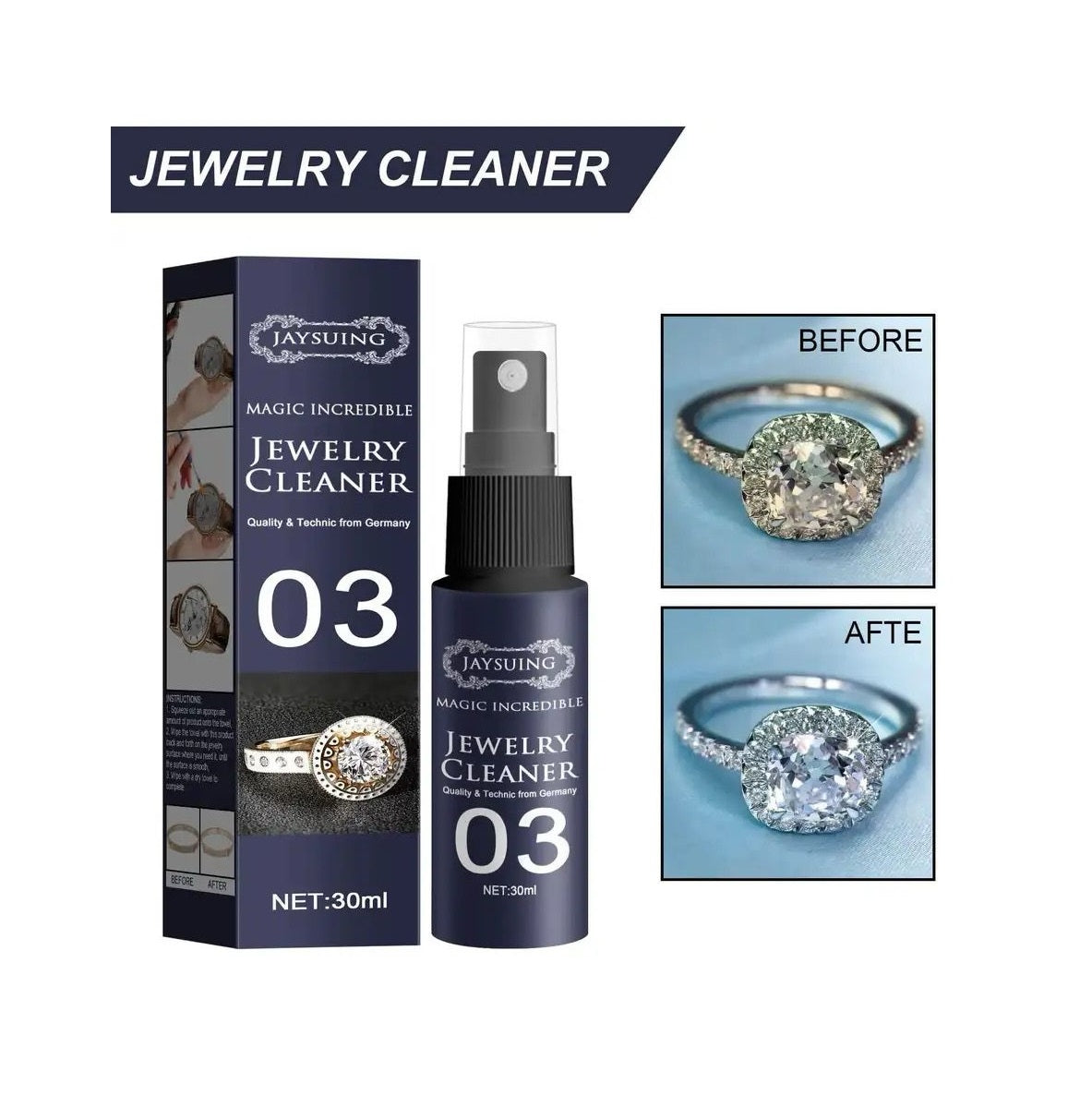 30ml Jewelry Detergent Cleaner | Gold Watch & Diamond Cleaning Spray | Effective Rust Removal & Decontamination