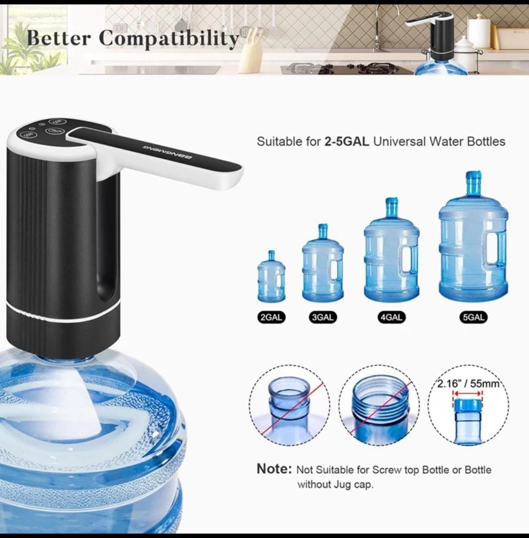 Portable Water Dispenser | Water Cooler Dispenser Pump for Camping, Family, and Office | Black & White