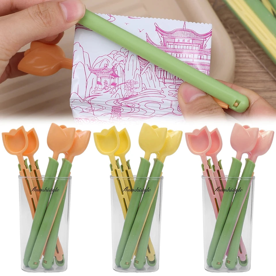 Magnetic Tulip Fridge Food Storage Clips | Reusable Folding Sealer for Snacks and Food Bags