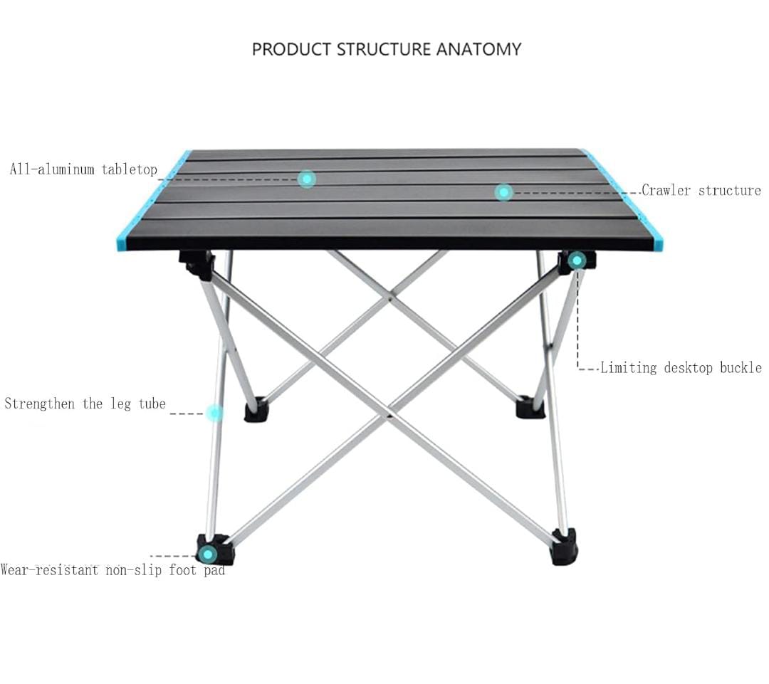 Foldable Top Notch Quality Mini Camping Tables | Aluminum Roll Up Picnic Table with Carry Bag | 58x42x38cm & 68x46x40cm