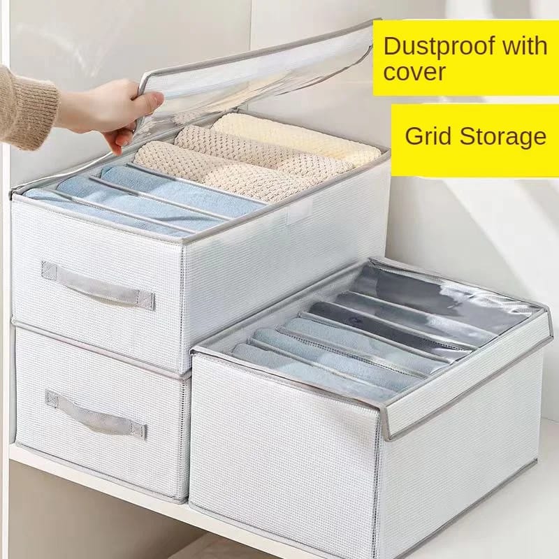 8 Grid Jeans Organizer with Lid | Foldable Clothes Storage Box | 42 x 26 x 20 cm