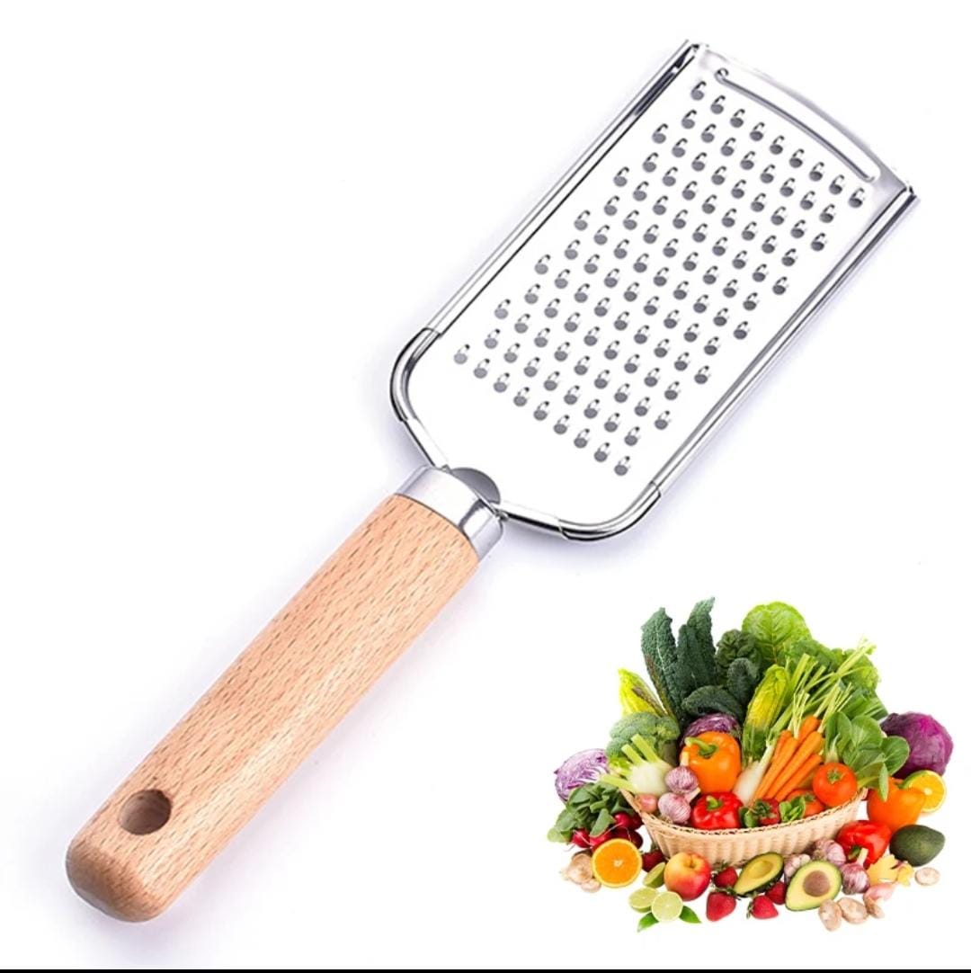 Stainless Steel Multipurpose Grater with Wooden Handle | Kitchen Grater for Cheese, Vegetables, and Fruits