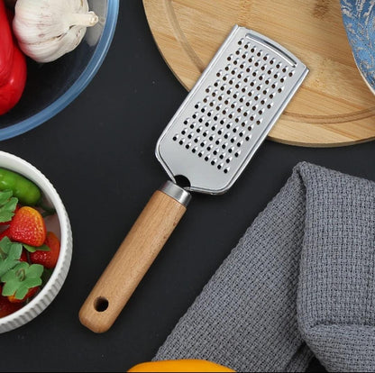 Stainless Steel Multipurpose Grater with Wooden Handle | Kitchen Grater for Cheese, Vegetables, and Fruits