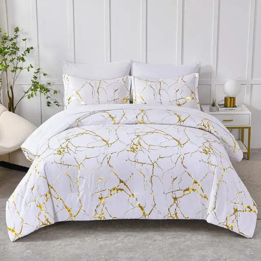 White Marble Printed 3 Piece Luxury Microfiber Down Comforter Quilt Cover Set | Zipper Closure | Size: 200x200cm