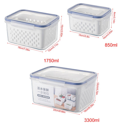 3 Piece Double Drain Basket Set | Microwave and Refrigerator Storage Container for Fruits and Vegetables | Fresh Food Storage Solution