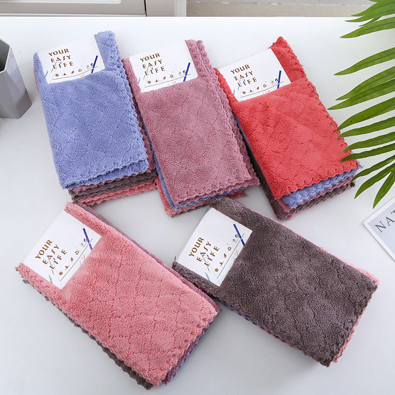 5 Pcs Coral Fleece Dishcloths | 30x30cm Soft Absorbent Hand Towels | Home Kitchen Cleaning Tools for Tableware Sanitation | Multicolors