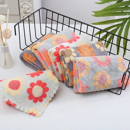 5 Pcs Kitchen Cleaning Cloths | 30x30CM Soft Absorbent Dishcloths | Coral Fleece Sunflower Wiping Towels for Household Cleaning | Multicolor