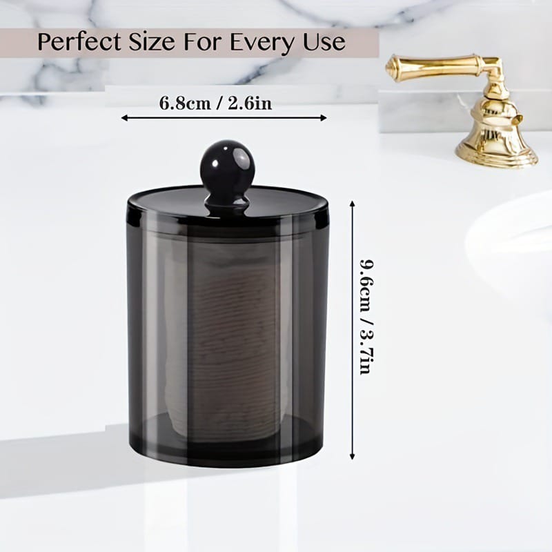 10 oz Bathroom Jar | Plastic Black Storage Dispenser Box with Lid | Cotton Swab Storage Container