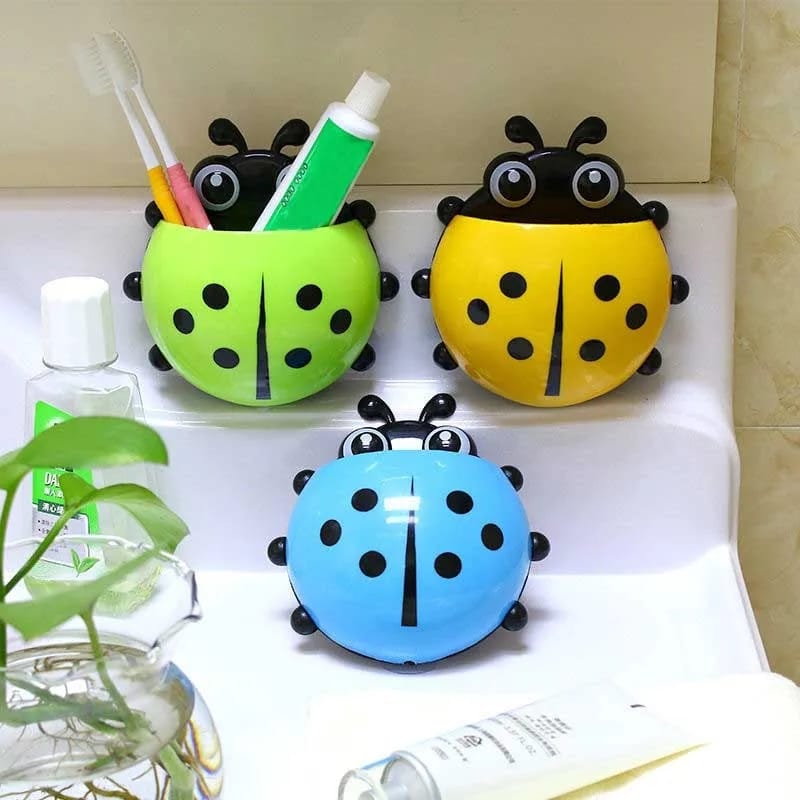 Cartoon Ladybug Toothbrush Holder | Wall Suction Organizer Rack for Toothpaste and Toothbrushes