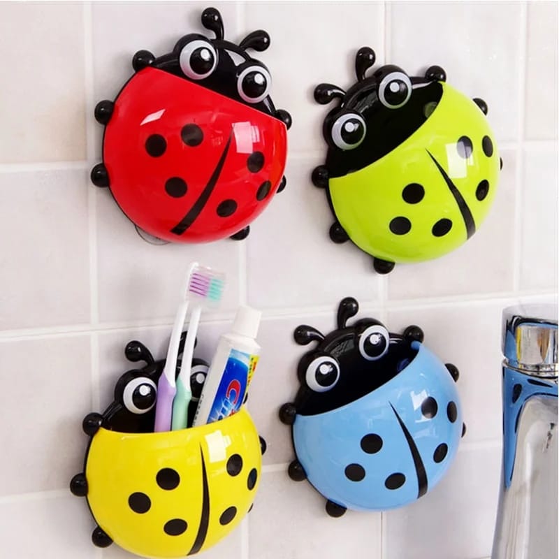 Cartoon Ladybug Toothbrush Holder | Wall Suction Organizer Rack for Toothpaste and Toothbrushes