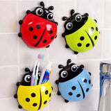 Cartoon Ladybug Toothbrush Holder | Wall Suction Organizer Rack for Toothpaste and Toothbrushes