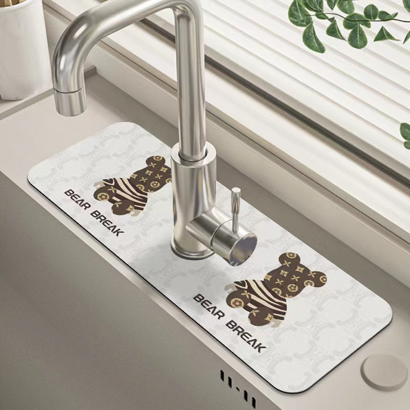 Classic Sink Faucet Drain Pad | Absorbent & Nonslip Antimildew Mat for Kitchen Countertops