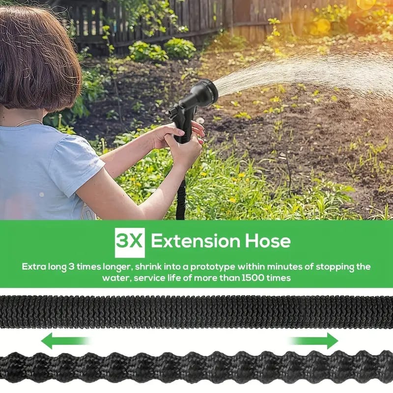 Telescopic Garden Hose and Water Gun Kit | Expandable Hose with Spray Gun & Storage Accessories