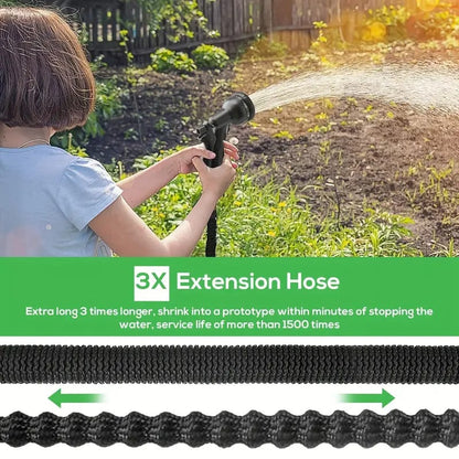 Telescopic Garden Hose and Water Gun Kit | Expandable Hose with Spray Gun & Storage Accessories