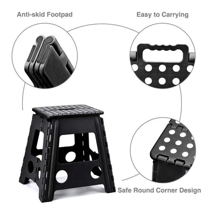 Plastic Heavy Duty Stepping Stool with Handle | Lightweight Retractable Folding Telescoping Chair for Indoor & Outdoor Use