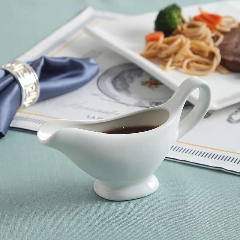 230ml Fine Porcelain Gravy Boat | White Ceramic Sauce Bowl