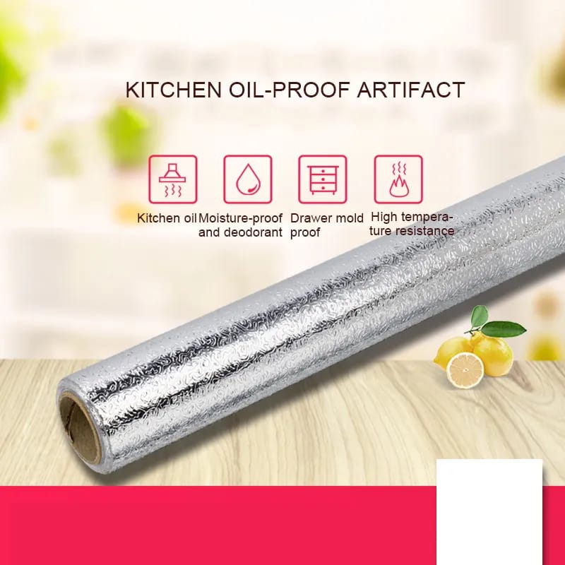 High Quality Aluminium Foil Kitchen Tabletop Liner | Oil & Waterproof | Self-Sticking | 60cm x 500cm