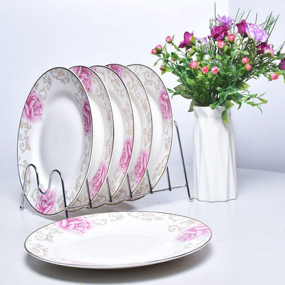 Bone China 6 Piece Pink Flower Dinner Plate Set | 10.5" Heat Resistant | Lightweight Design