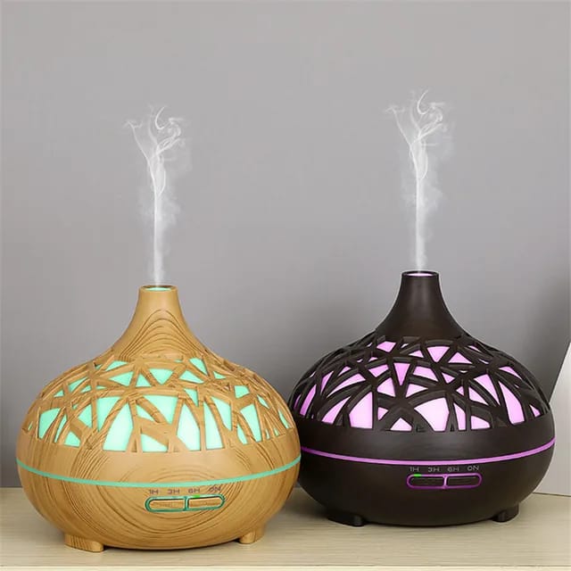 500ml High Quality Wood Light Cool Mist Ultrasonic Electric Smart Home Fragrance Oil Essential Aroma Diffuser |  Humidifier/Diffuser with Remote Control | Starry Sky Design