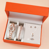 Luxury Ladies 5 Piece Jewelry Gift Set | Watch, Necklace, Bracelet, Earrings & Ring | Elegant in Gold & Silver