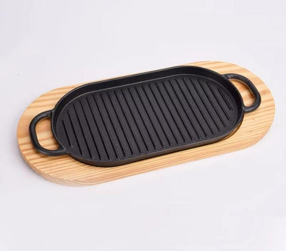 16cm x 30cm Japanese Cast Iron Sizzling Plate | Rectangular & Oval Shapes | Ideal for 1kg Meals