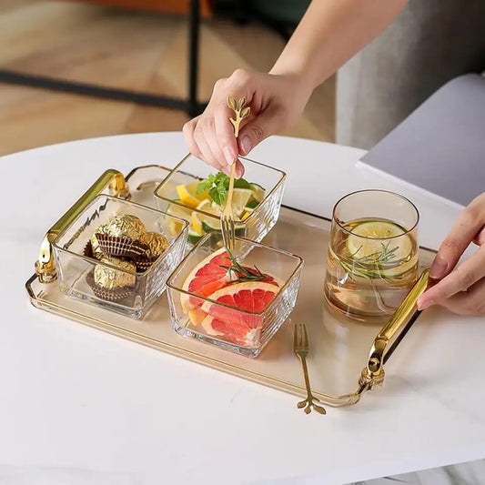 Elegant Acrylic Serving Tray with Gold Handle | Unbreakable Lightweight Serving Tray | 45cm x 20cm