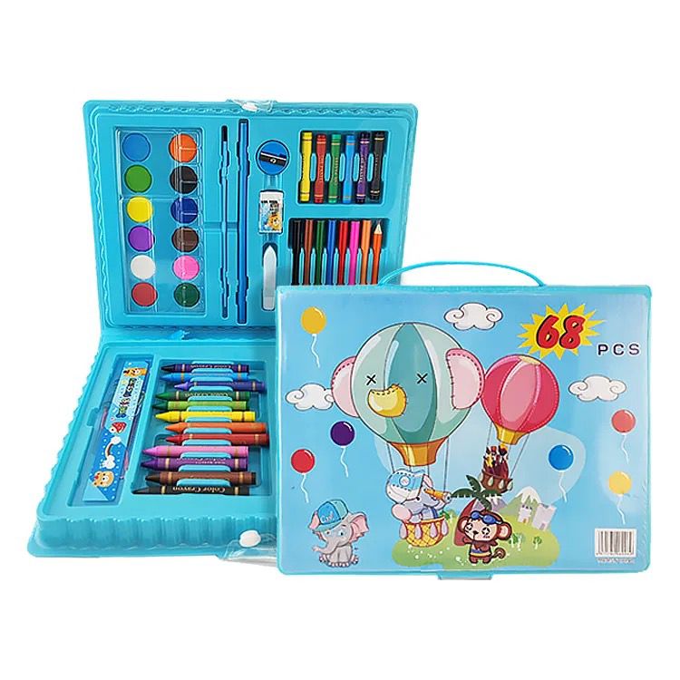 68 Pcs Kids Crayons and Pencils Art Set | Complete Stationery Kit with Ruler, Paper, Glue, Sharpener, and More | Ideal for Drawing and Coloring