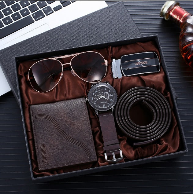 MoonGrass Men's Luxury Gift Set | Classic Watch, Leather Belt, Slim Wallet, UV Protection Sunglasses | Premium Men's Accessories Set