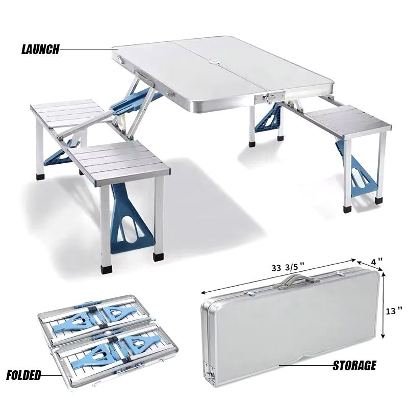 Folding Adjustable Aluminum Alloy Outdoor Picnic Table and Chair Set | Portable Camping Table with 4 Seats