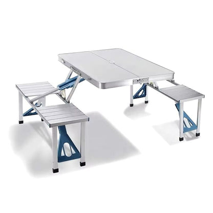 Folding Adjustable Aluminum Alloy Outdoor Picnic Table and Chair Set | Portable Camping Table with 4 Seats