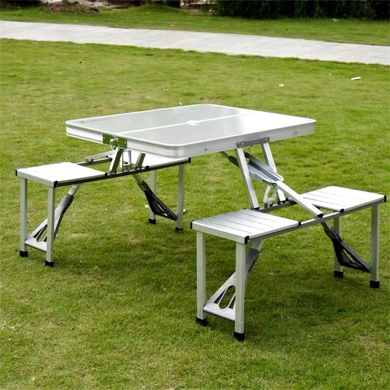 Folding Adjustable Aluminum Alloy Outdoor Picnic Table and Chair Set | Portable Camping Table with 4 Seats