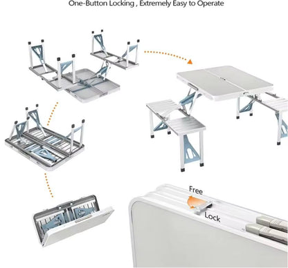 Folding Adjustable Aluminum Alloy Outdoor Picnic Table and Chair Set | Portable Camping Table with 4 Seats