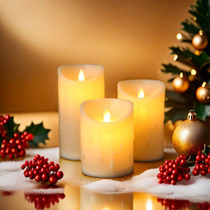 3pcs Classic Battery Operated Flickering Flameless Candles | White | 10cm, 8cm, 7cm | Decorative & Festive Lighting