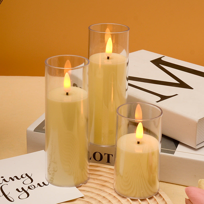 LED Candle Set (3pcs) with Flickering Light | Flameless Decorative Festive Candles | Ivory White | 15cm, 12.5cm, 10cm