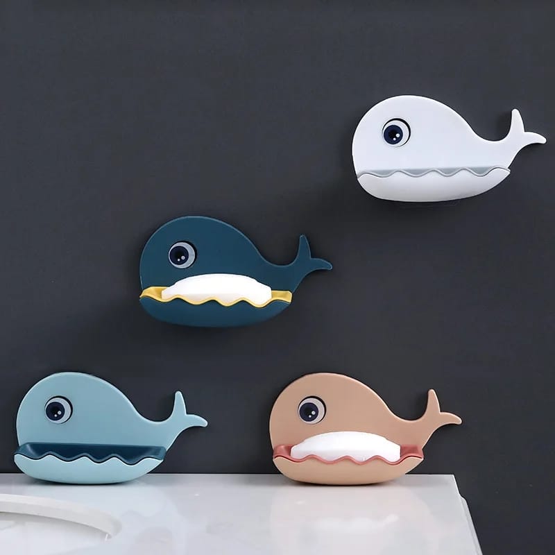 Fish Design One Tier Soap Dish | Multicolor Punch-Free Adhesive Soap Holder | Durable AB Material