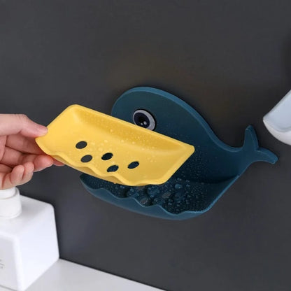 Fish Design One Tier Soap Dish | Multicolor Punch-Free Adhesive Soap Holder | Durable AB Material