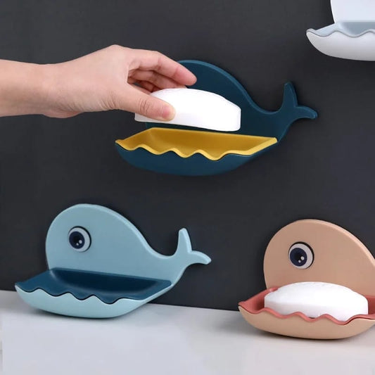 Fish Design One Tier Soap Dish | Multicolor Punch-Free Adhesive Soap Holder | Durable AB Material