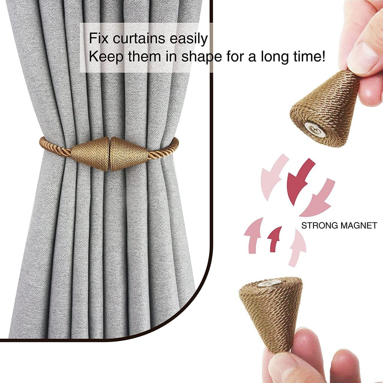 Magnetic Curtain Tiebacks (2pcs) | Handmade Decorative Drapes Weave Holdbacks | Strong, Rust-Proof Magnets