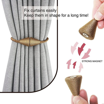 Magnetic Curtain Tiebacks (2pcs) | Handmade Decorative Drapes Weave Holdbacks | Strong, Rust-Proof Magnets