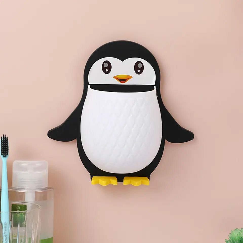 Creative Penguin Holder | Wall Mounted Organizer with Drain Hole | Punch Free Storage for Bathroom, Kitchen, or Living Room