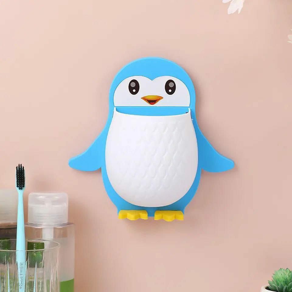 Creative Penguin Holder | Wall Mounted Organizer with Drain Hole | Punch Free Storage for Bathroom, Kitchen, or Living Room