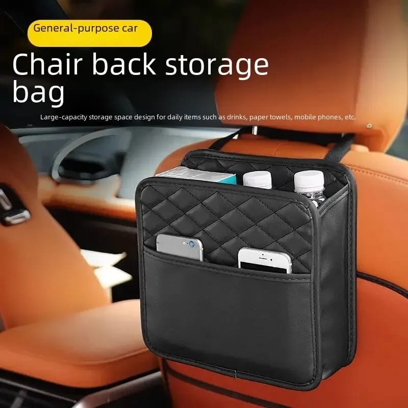 Car Back Seat Storage Leather Bag | Multifunctional Car Seat Organizer | Fits Most Car Models | Size: 25.5 cm x 25 cm