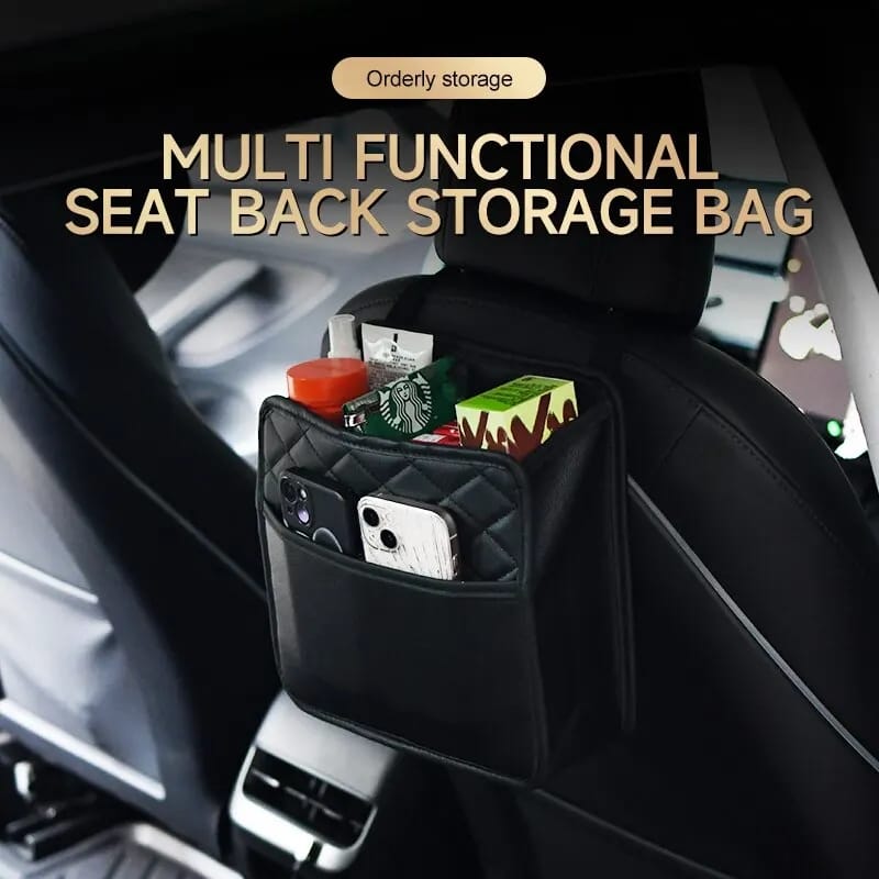 Car Back Seat Storage Leather Bag | Multifunctional Car Seat Organizer | Fits Most Car Models | Size: 25.5 cm x 25 cm