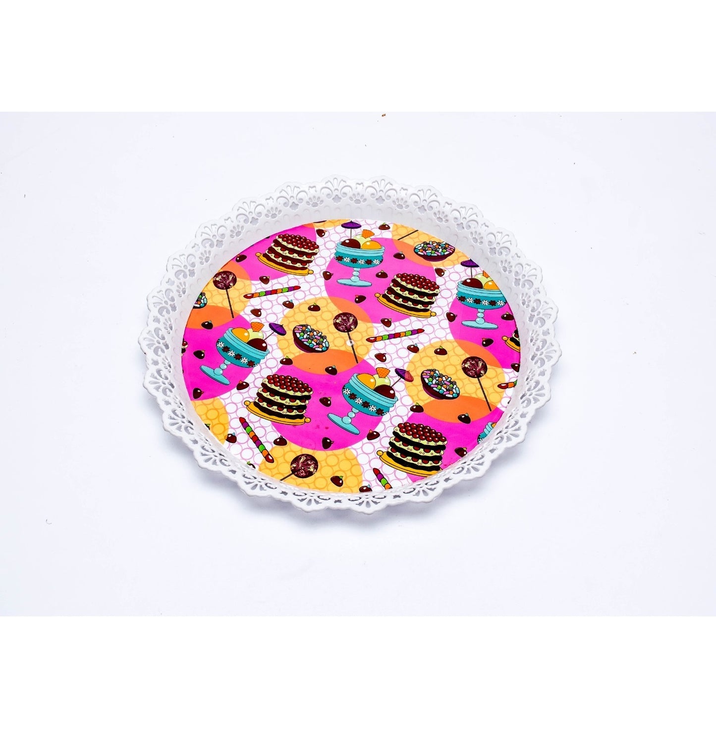 Plastic Round Serving Tray | Versatile 34cm White Tray for Home and Kitchen