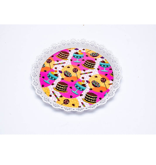 Plastic Round Serving Tray | Versatile 34cm White Tray for Home and Kitchen