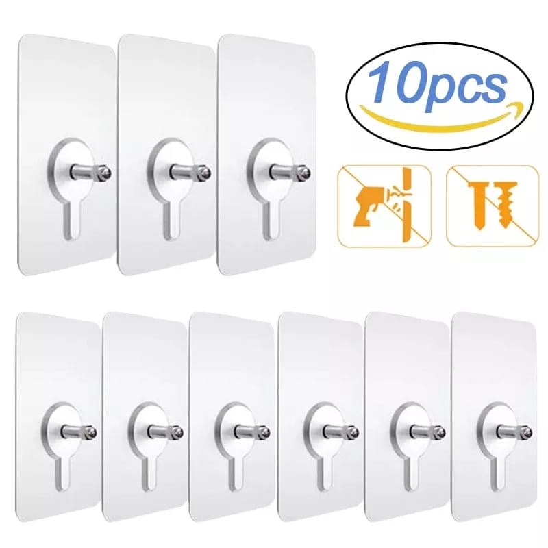 10pcs Strong Adhesive Seamless Sticky Wall Hook with Screw | Heavy-Duty Hook for Home Organization | Easy Installation Wall Mount Hanger