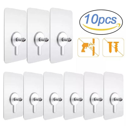 10pcs Strong Adhesive Seamless Sticky Wall Hook with Screw | Heavy-Duty Hook for Home Organization | Easy Installation Wall Mount Hanger