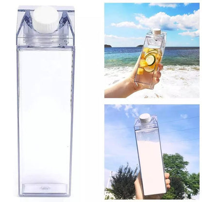 Milk Water Bottle | 500ml Large Capacity Outdoor Drinking Jug for Juice and Tea | BPA-Free Clear Square Plastic Portable Bottle