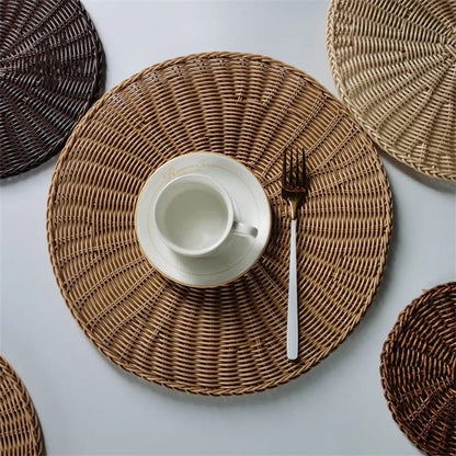 6 Piece Rattan Unique Mats Set | 33cm Diameter Stylish Mats | Perfect for Home Decor