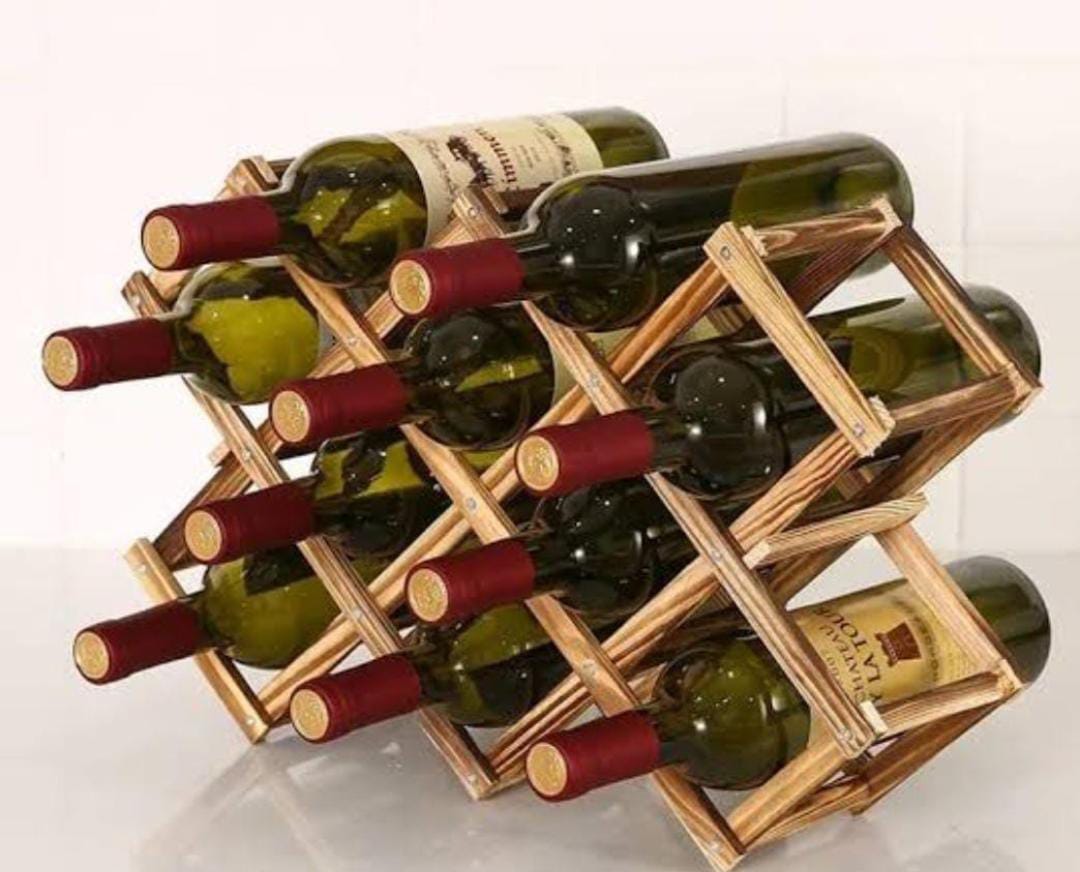 Foldable Wine Rack | Free Standing Solid Wood Tabletop 10 Bottle Storage Rack | Modern Creative Design for Home